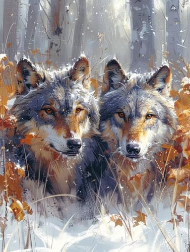 5D Diamond Painting Wolf, Schneeszene Diamond Painting Erwachsene Anfänger, DIY Full Diamont Crystal Art Basteln Erwachsene Kreuzstich Stickerei Kunst Malerei für Wand Deko 40 x 55 cm -yxy2506ZF von YXYBBBDOU