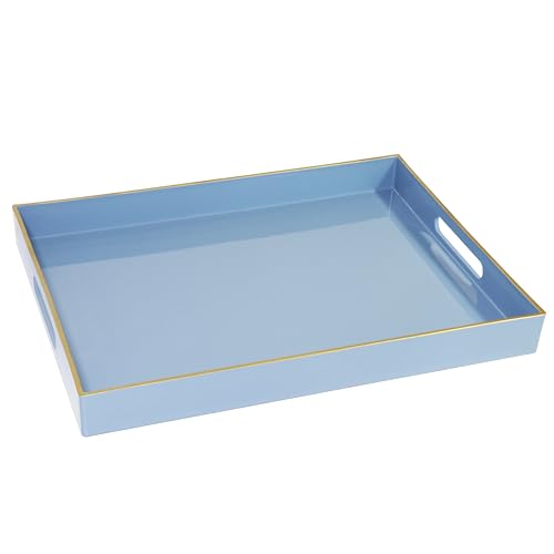 YXZHUOYU Blaues, stabiles Acryl-Serviertablett mit Griffen, 40 x 30 cm, modernes rechteckiges Serviertablett aus Kunststoff für Couchtisch, Badezimmer, Ottomane, Heimdekoration (rechteckig, hellblau) von YXZHUOYU
