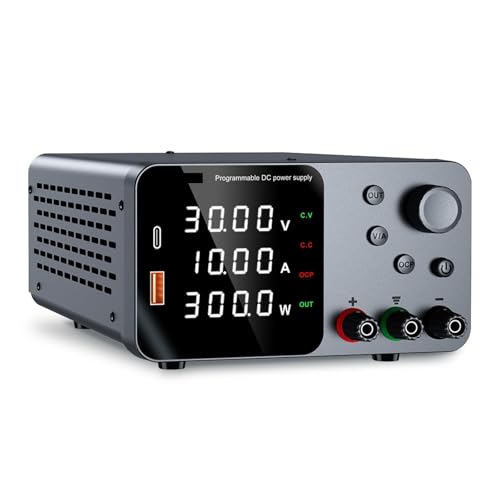 YXZKJZJ 30 V 10 A Labor Einstellbare DC Netzteil Mit 4-stellige LED Anzeige Schalt Geregelte DC Tisch Netzteil Schnelle Ladung Mit Encoder Einstellung Hohe Präzision, große Reichweite(TPS3010 Black) von YXZKJZJ