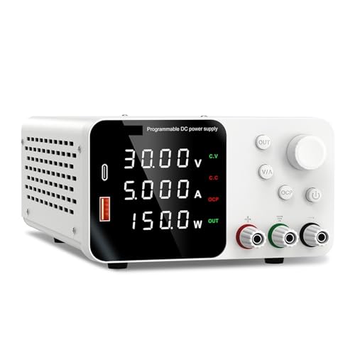 YXZKJZJ 30 V 10 A Labor Einstellbare DC Netzteil Mit 4-stellige LED Anzeige Schalt Geregelte DC Tisch Netzteil Schnelle Ladung Mit Encoder Einstellung Hohe Präzision, große Reichweite(TPS305 White) von YXZKJZJ