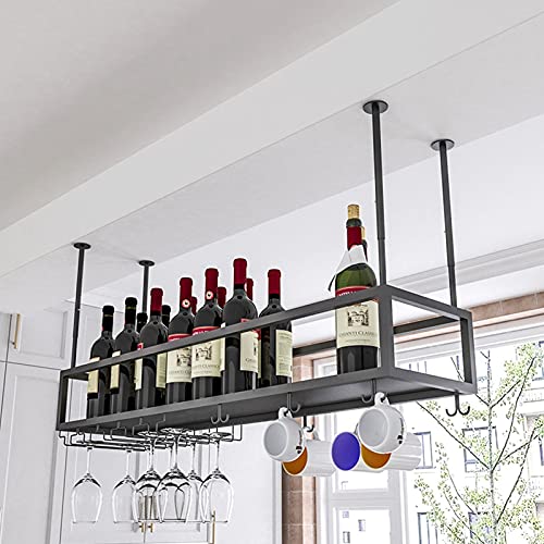 YXZWBWL Weinregale, an der Decke montiertes Weinregal und Glashalter, hängender Weinglashalter aus Metall, wandmontierter Weinflaschenhalter, Kelch-Stielglas-Regale, schmiedeeiserner Rahmen von YXZWBWL
