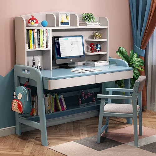 YXZYFPP Lerntisch aus Holz für Studenten, geeignet für Kinder zum Erledigen von Hausaufgaben und Zeichnen, Verstellbarer Lerntisch, ergonomisches Design 100 x 60 cm (Blue 100 * 60cm) von YXZYFPP