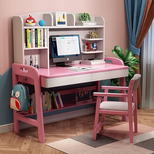 YXZYFPP Lerntisch aus Holz für Studenten, geeignet für Kinder zum Erledigen von Hausaufgaben und Zeichnen, Verstellbarer Lerntisch, ergonomisches Design 100 x 60 cm (Pink 100 * 60cm) von YXZYFPP
