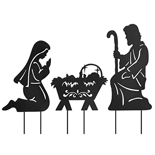Weihnachtskrippe Dekostecker Metall Krippe Gartenstecker Krippe Hofpfähle Outdoor Krippe Weihnachtsdeko Hofpfähle 3er Set von YY-Ladybug