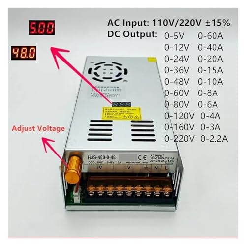 YYAZXSIQ Adjustable Switching Power Supply AC DC 5V 12V 24V 36V 48V Power Supply 60V 80V 120V 160V 220V 480W with Digital Display 12V(Not Adjust Curret,0-160V 0-3A) von YYAZXSIQ