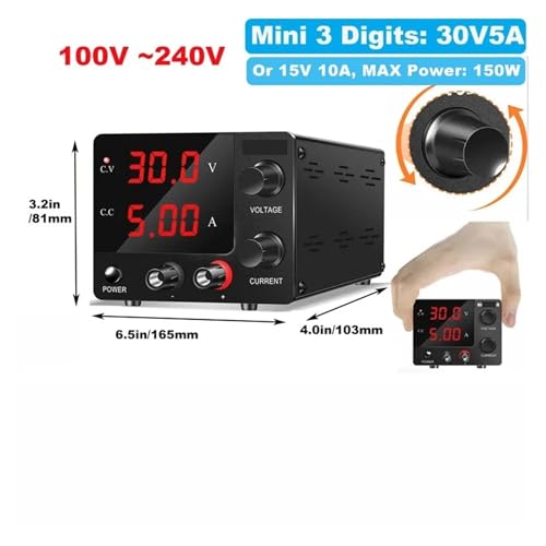 YYAZXSIQ Digits Adjustable Switching Power Supply AC to DC 30V 10A/5A for Battery Charging/Laboratory Teaching, Chemical Electroplating(B-Mini 30V5A,AC 110V) von YYAZXSIQ