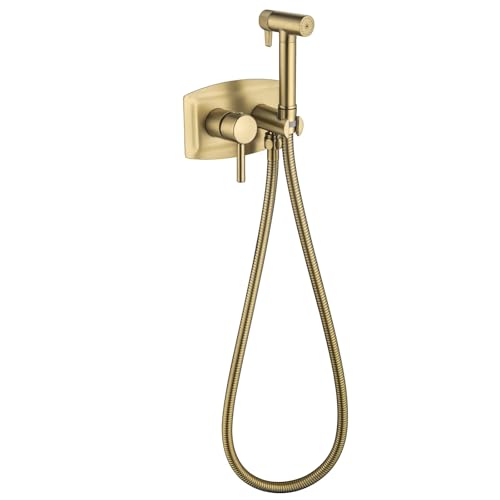 Bidet Handbrause Set for WC Warm und Kaltwasser, 2 Funktionen Toilettensprüher Wandmontage Messing Handheld Bidet Sprayer for Toilette mit 150mm Schlauch(Brushed Gold) von YYBAO