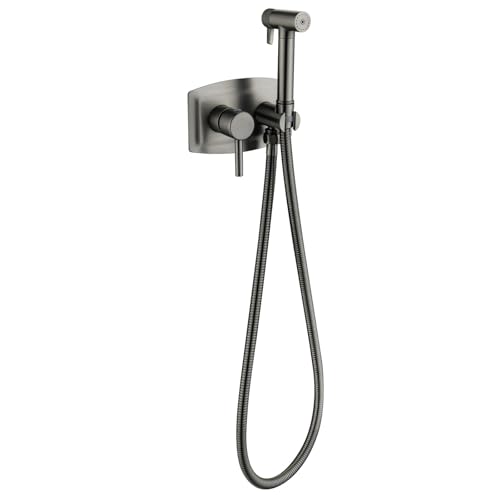 Bidet Handbrause Set for WC Warm und Kaltwasser, 2 Funktionen Toilettensprüher Wandmontage Messing Handheld Bidet Sprayer for Toilette mit 150mm Schlauch(Gun Gray) von YYBAO
