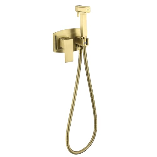 Bidet Handbrause Set for WC Warm und Kaltwasser, 2 Funktionen Toilettensprüher Wandmontage Messing Handheld Bidet Sprayer for Toilette mit 15cm Brauseschlauch(Brushed Gold) von YYBAO
