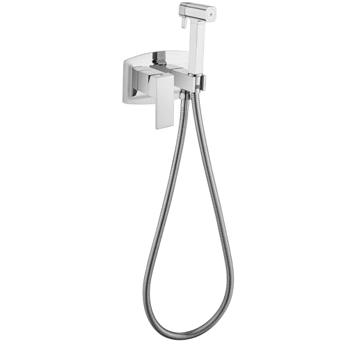 Bidet Handbrause Set for WC Warm und Kaltwasser, 2 Funktionen Toilettensprüher Wandmontage Messing Handheld Bidet Sprayer for Toilette mit 15cm Brauseschlauch(Chrome) von YYBAO