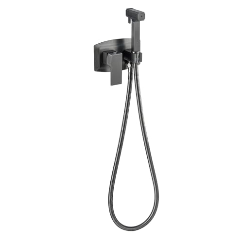 Bidet Handbrause Set for WC Warm und Kaltwasser, 2 Funktionen Toilettensprüher Wandmontage Messing Handheld Bidet Sprayer for Toilette mit 15cm Brauseschlauch(Gun Gray) von YYBAO