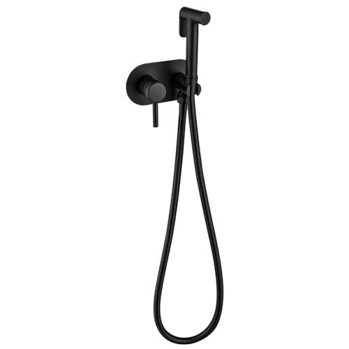 Bidet Handbrause Set for WC Warm- und Kaltwasser, Toilettensprüher Wandmontage Messing Handheld Bidet Sprayer for Toilette mit 150mm Schlauch(Black) von YYBAO
