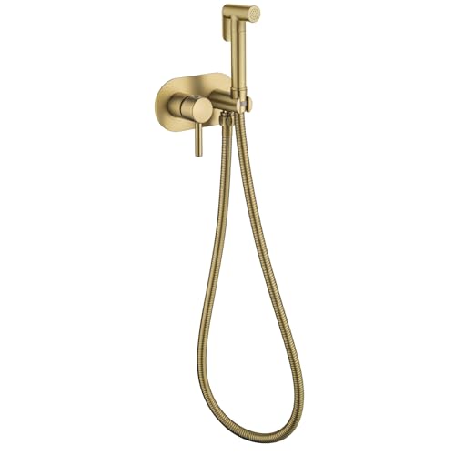 Bidet Handbrause Set for WC Warm- und Kaltwasser, Toilettensprüher Wandmontage Messing Handheld Bidet Sprayer for Toilette mit 150mm Schlauch(Brushed Gold) von YYBAO