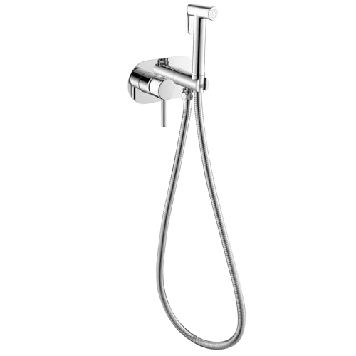 Bidet Handbrause Set for WC Warm- und Kaltwasser, Toilettensprüher Wandmontage Messing Handheld Bidet Sprayer for Toilette mit 150mm Schlauch(Chrome) von YYBAO
