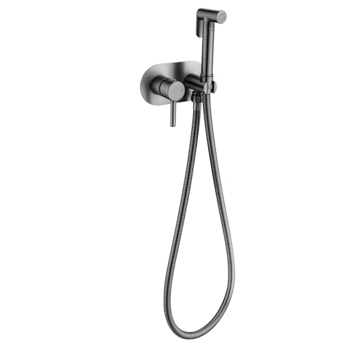 Bidet Handbrause Set for WC Warm- und Kaltwasser, Toilettensprüher Wandmontage Messing Handheld Bidet Sprayer for Toilette mit 150mm Schlauch(Gun Gray) von YYBAO