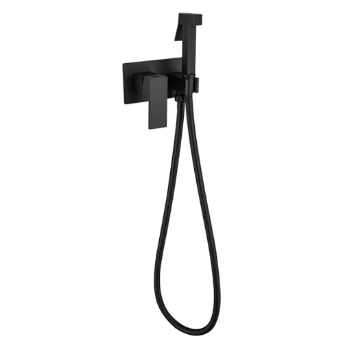 Bidet Handbrause Set for WC Warm- und Kaltwasser, Toilettensprüher Wandmontage Messing Quadrat Handheld Bidet Sprayer for Toilette mit 150mm Schlauch(Black) von YYBAO