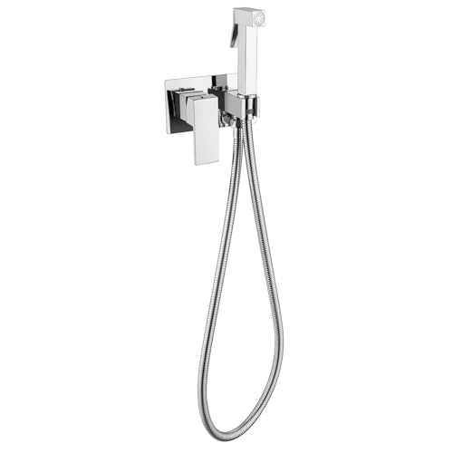 Bidet Handbrause Set for WC Warm- und Kaltwasser, Toilettensprüher Wandmontage Messing Quadrat Handheld Bidet Sprayer for Toilette mit 150mm Schlauch(Chrome) von YYBAO