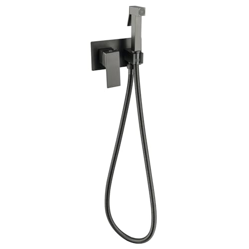 Bidet Handbrause Set for WC Warm- und Kaltwasser, Toilettensprüher Wandmontage Messing Quadrat Handheld Bidet Sprayer for Toilette mit 150mm Schlauch(Gun Gray) von YYBAO