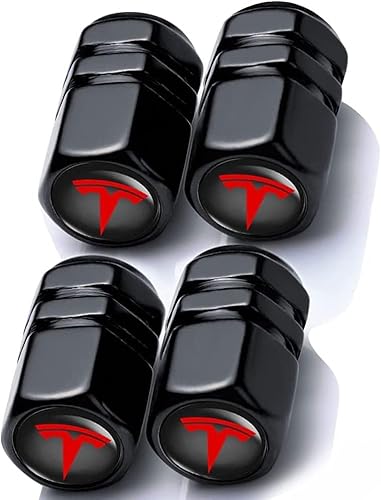 YYBCDSA 4 Stück Auto Ventilkappen, für Tesla Model S/3/Y Auto Staubdicht Kappe Reifen Radschaft Luft Ventilkappe Lecksicher Korrosionsschutz Ventil Kappen Zubehör von YYBCDSA