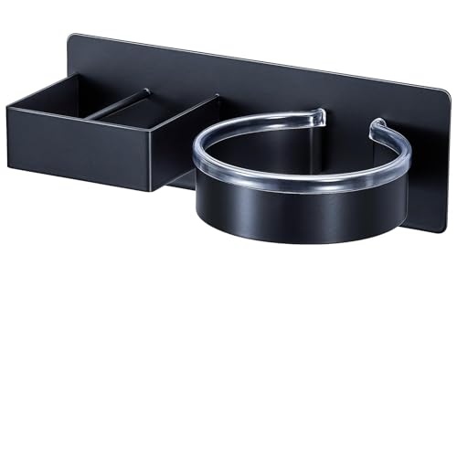YYBO Fönhalter Ohne Bohren, Glätteisen Halterung, Föhn Halterung für Haartrockner und Glätteisen, Föhnhalter Wand, Haartrocknerhalter Wandhalterung, Selbstklebend Fönhalterung für Bad Hotel (Schwarz) von YYBO