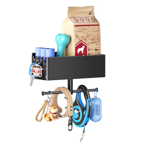 YYBO Hundegarderobe mit ablage, Hundeleinen Halterung Wand, Garderobe Hund, Wandhalter für Hundeleine, Hundespielzeug & Halsband, Hunde Garderobe für Hundezubehör Hundefutter Aufbewahrung Schlüssel von YYBO