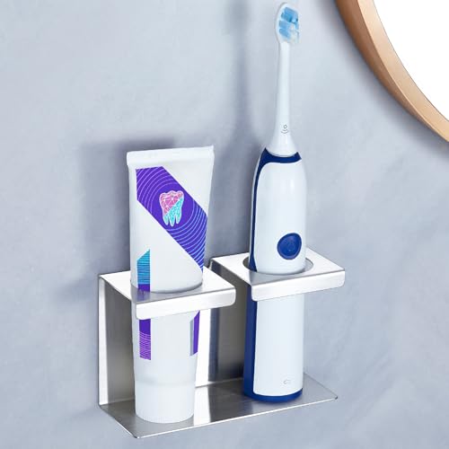YYBO Zahnbürstenhalter Wand Ohne Bohren, Halterung Elektrische Zahnbürste, Freistehend Zahnbürsten Halterung Edelstahl Zahnpastaspender Selbstklebend Elektrische Zahnbürsten Organizer für Badezimmer YYBO Zahnbürstenhalter Wand Ohne Bohren, Halterung Elektrische Zahnbürste, Freistehend Zahnbürsten Halterung Edelstahl Zahnpastaspender Selbstklebend Elektrische Zahnbürsten Organizer für Badezimmer von YYBO