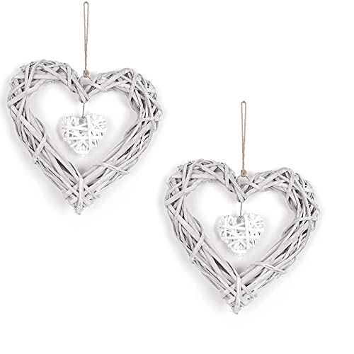 2 Stück Herz Kranz Hängen, Hängend Herz Kranz Hängen, Hänger Rattan Herz, Weidenherz Herz Hängende, Weidenherz Fensterhänger, Geeignet für Hochzeit, Geburtstagsfeier, Wandbehang Dekoration von XGAGHB