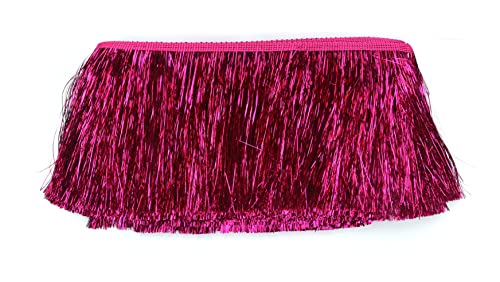 YYCRAFT 10,2 cm breite Lametta-Fransenborte, Lametta-Girlande, Tanz-Kostüm, Fransenborte, glänzender Folieneffekt, Party-Dekoration (9,1 m, Hot Pink) von YYCRAFT