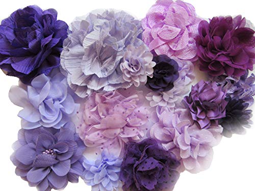 YYCRAFT 15 x lila/lavendelfarbene Chiffon-Haarblumen für Mädchen, Haarband, Baby-Blumen, Schleifen, Basteln, Party-Dekoration (5,1 cm - 11,4 cm). von YYCRAFT