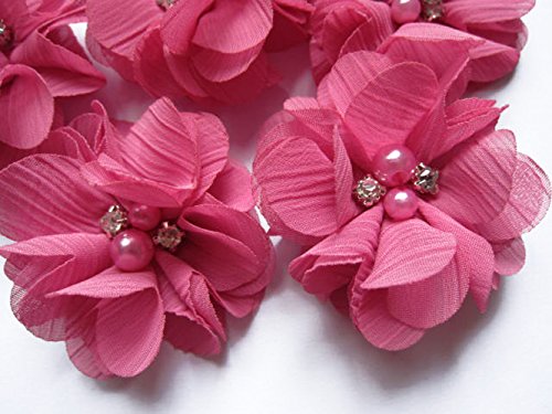 YYCRAFT 20 Stück Chiffon Blumen mit Strass und Perlen Hochzeit Dekoration/Haar Accessoire Handwerk/Nähen Craft(Bubblegum,5cm) von YYCRAFT