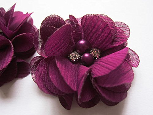 YYCRAFT 20 Stück Chiffon Blumen mit Strass und Perlen Hochzeit Dekoration/Haar Accessoire Handwerk/Nähen Craft(Deep plum,5cm) von YYCRAFT