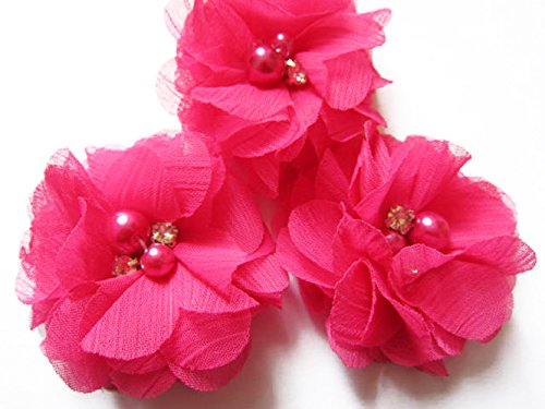 YYCRAFT 20 Stück Chiffon Blumen mit Strass und Perlen Hochzeit Dekoration/Haar Accessoire Handwerk/Nähen Craft(Fuchsia,5cm) von YYCRAFT