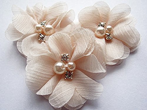 YYCRAFT 20 Stück Chiffon Blumen mit Strass und Perlen Hochzeit Dekoration/Haar Accessoire Handwerk/Nähen Craft(Pfirsich,5cm) von YYCRAFT