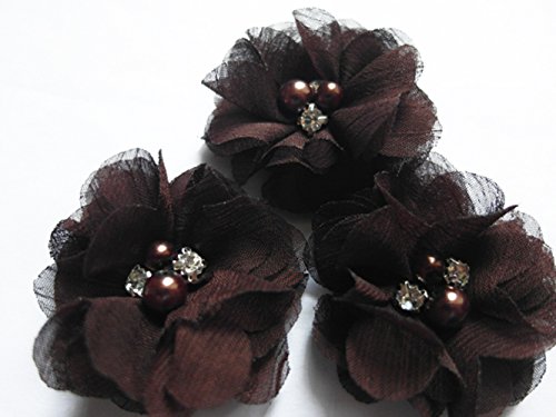 YYCRAFT 20 Stück Chiffon Blumen mit Strass und Perlen Hochzeit Dekoration/Haar Accessoire Handwerk/Nähen Craft(Schokoladenbraun,5cm) von YYCRAFT