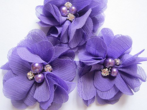 YYCRAFT 20 Stück Chiffon Blumen mit Strass und Perlen Hochzeit Dekoration/Haar Accessoire Handwerk/Nähen Craft(Violett,5cm) von YYCRAFT