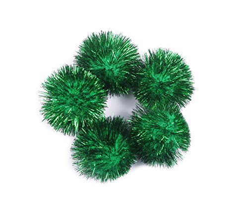 YYCRAFT 30 große glitzernde Lametta-Pompons, glitzernde Bälle für Bastelarbeiten, Katzenspielzeug (3,8 cm, smaragdgrün) von YYCRAFT