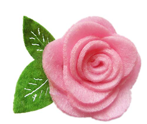 YYCRAFT Filz-Rosette mit Blatt, Filz-Rosen, Blumen-Applikation für selbstgemachte Stirnbänder, Haarschmuck, Basteln, 20 Stück (Rosa) von YYCRAFT