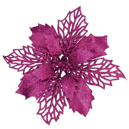 YYCRAFT Glitzernde Weihnachtsstern-Blumen, 15,2 cm, für Weihnachtsbaumschmuck, Weihnachtsdekoration, 12 Stück, Hot Pink von YYCRAFT