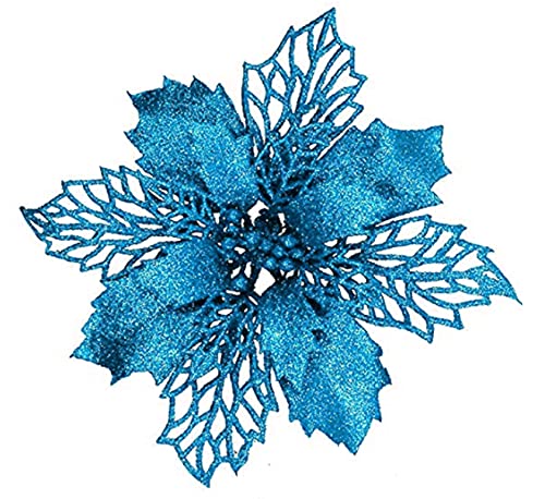 YYCRAFT Glitzernde Weihnachtsstern-Blumen, 15,2 cm, für Weihnachtsbaumschmuck, Weihnachtsdekoration, 12 Stück, Türkis von YYCRAFT