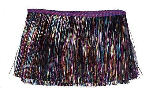 YYCRAFT Lametta-Fransenborte, 20,3 cm breit, Lametta-Girlande, Tanz-Kostüm, Fransenborte, glänzender Folieneffekt, Party-Dekoration (9,1 m, Regenbogen-Schwarz) von YYCRAFT