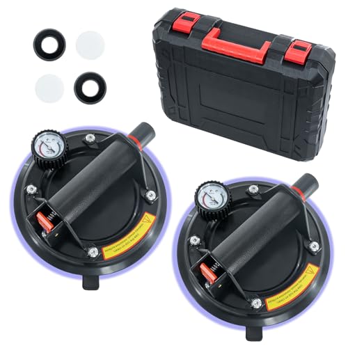 YYDENTOOL 2er Set 8" Saugheber mit Manometer, Glassauger Tragkraft Max. 220KG, Vakuum Saugheber für Glas, Fliesen, Marmor, Fliesenheber mit Tragbarer Werkzeugkasten von YYDENTOOL