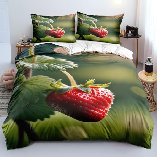 YYDIANZ Erdbeere Bettwäsche 155 x 220 Rot Bettwäsche-Sets 3-TLG Set Bestehend Aus 1 Bettbezug und 2 Kissenbezügen 80 x 80 cm Aus Weich Microfaser Mit Meißverschluss YYDIANZ Erdbeere Bettwäsche 155 x 220 Rot Bettwäsche-Sets 3-TLG Set Bestehend Aus 1 Bettbezug und 2 Kissenbezügen 80 x 80 cm Aus Weich Microfaser Mit Meißverschluss von YYDIANZ