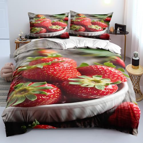 YYDIANZ Erdbeere Bettwäsche 200 x 200 Rot Bettwäsche-Sets 3-TLG Set Bestehend Aus 1 Bettbezug und 2 Kissenbezügen 80 x 80 cm Aus Weich Microfaser Mit Meißverschluss YYDIANZ Erdbeere Bettwäsche 200 x 200 Rot Bettwäsche-Sets 3-TLG Set Bestehend Aus 1 Bettbezug und 2 Kissenbezügen 80 x 80 cm Aus Weich Microfaser Mit Meißverschluss von YYDIANZ