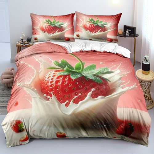 YYDIANZ Erdbeere Bettwäsche 220 x 240 Milch Bettwäsche-Sets 3-TLG Set Bestehend Aus 1 Bettbezug und 2 Kissenbezügen 80 x 80 cm Aus Weich Microfaser Mit Meißverschluss YYDIANZ Erdbeere Bettwäsche 220 x 240 Milch Bettwäsche-Sets 3-TLG Set Bestehend Aus 1 Bettbezug und 2 Kissenbezügen 80 x 80 cm Aus Weich Microfaser Mit Meißverschluss von YYDIANZ