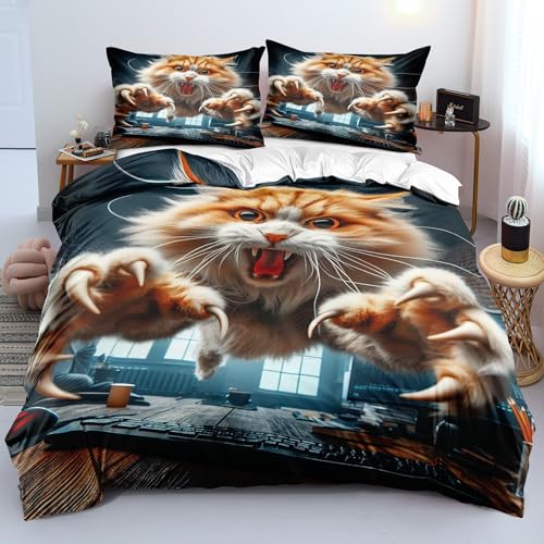 YYDIANZ Katze Bettwäsche 220 x 240 Schrecklich Bettwäsche-Sets 3-TLG Set Bestehend Aus 1 Bettbezug und 2 Kissenbezügen 80 x 80 cm Aus Weich Microfaser Mit Meißverschluss YYDIANZ Katze Bettwäsche 220 x 240 Schrecklich Bettwäsche-Sets 3-TLG Set Bestehend Aus 1 Bettbezug und 2 Kissenbezügen 80 x 80 cm Aus Weich Microfaser Mit Meißverschluss von YYDIANZ