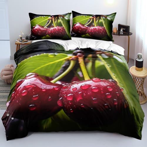 YYDIANZ Kirsche Bettwäsche 135 x 200 Rot Bettwäsche-Sets 3-TLG Set Bestehend Aus 1 Bettbezug und 2 Kissenbezügen 80 x 80 cm Aus Weich Microfaser Mit Meißverschluss YYDIANZ Kirsche Bettwäsche 135 x 200 Rot Bettwäsche-Sets 3-TLG Set Bestehend Aus 1 Bettbezug und 2 Kissenbezügen 80 x 80 cm Aus Weich Microfaser Mit Meißverschluss von YYDIANZ