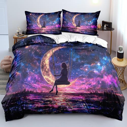 YYDIANZ Mädchen Bettwäsche 155 x 220 Mond Bettwäsche-Sets 3-TLG Set Bestehend Aus 1 Bettbezug und 2 Kissenbezügen 80 x 80 cm Aus Weich Microfaser Mit Meißverschluss YYDIANZ Mädchen Bettwäsche 155 x 220 Mond Bettwäsche-Sets 3-TLG Set Bestehend Aus 1 Bettbezug und 2 Kissenbezügen 80 x 80 cm Aus Weich Microfaser Mit Meißverschluss von YYDIANZ