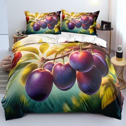 YYDIANZ Pflaume Bettwäsche 200 x 220 Obst Bettwäsche-Sets 3-TLG Set Bestehend Aus 1 Bettbezug und 2 Kissenbezügen 80 x 80 cm Aus Weich Microfaser Mit Meißverschluss YYDIANZ Pflaume Bettwäsche 200 x 220 Obst Bettwäsche-Sets 3-TLG Set Bestehend Aus 1 Bettbezug und 2 Kissenbezügen 80 x 80 cm Aus Weich Microfaser Mit Meißverschluss von YYDIANZ