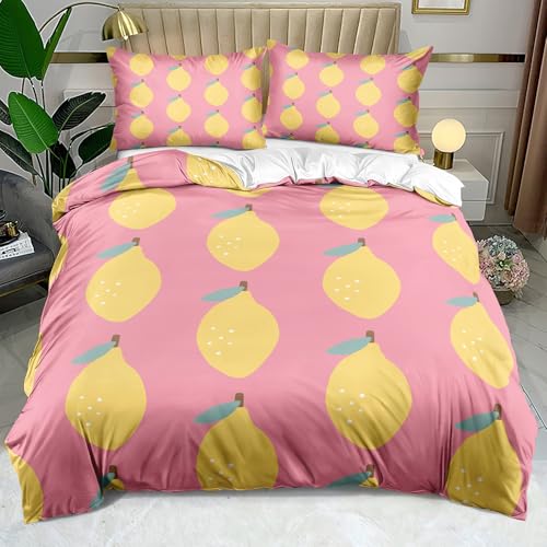 YYDIANZ Zitrone Bettwäsche 135 x 200 Rosa Bettwäsche-Sets 3-TLG Set Bestehend Aus 1 Bettbezug und 2 Kissenbezügen 80 x 80 cm Aus Weich Microfaser Mit Meißverschluss von YYDIANZ