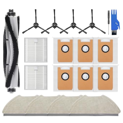YYDSLEE T20 Zubehör für AIRROBO T20+/ T20 Saugroboter Ersatz Zubehör mit 1 Gummibürste 2 HEPA-Filter 4 Seitenbürsten 6 Staubbeutel 4 Wischtücher 1 Schraubendreher 1 Reinigungsbürste 19 Stück von YYDSLEE